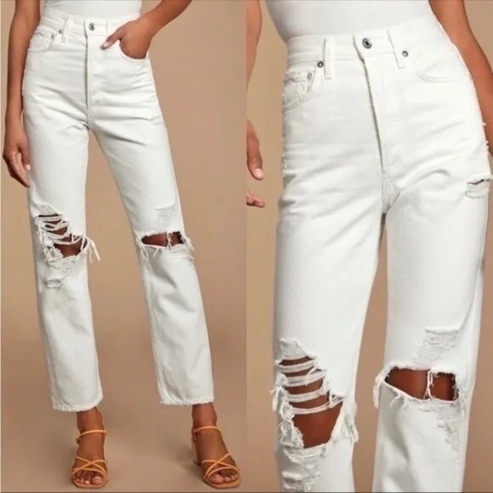 Agolde 90s Jean loose fit premium denim white Distressed Button Fly Size 25